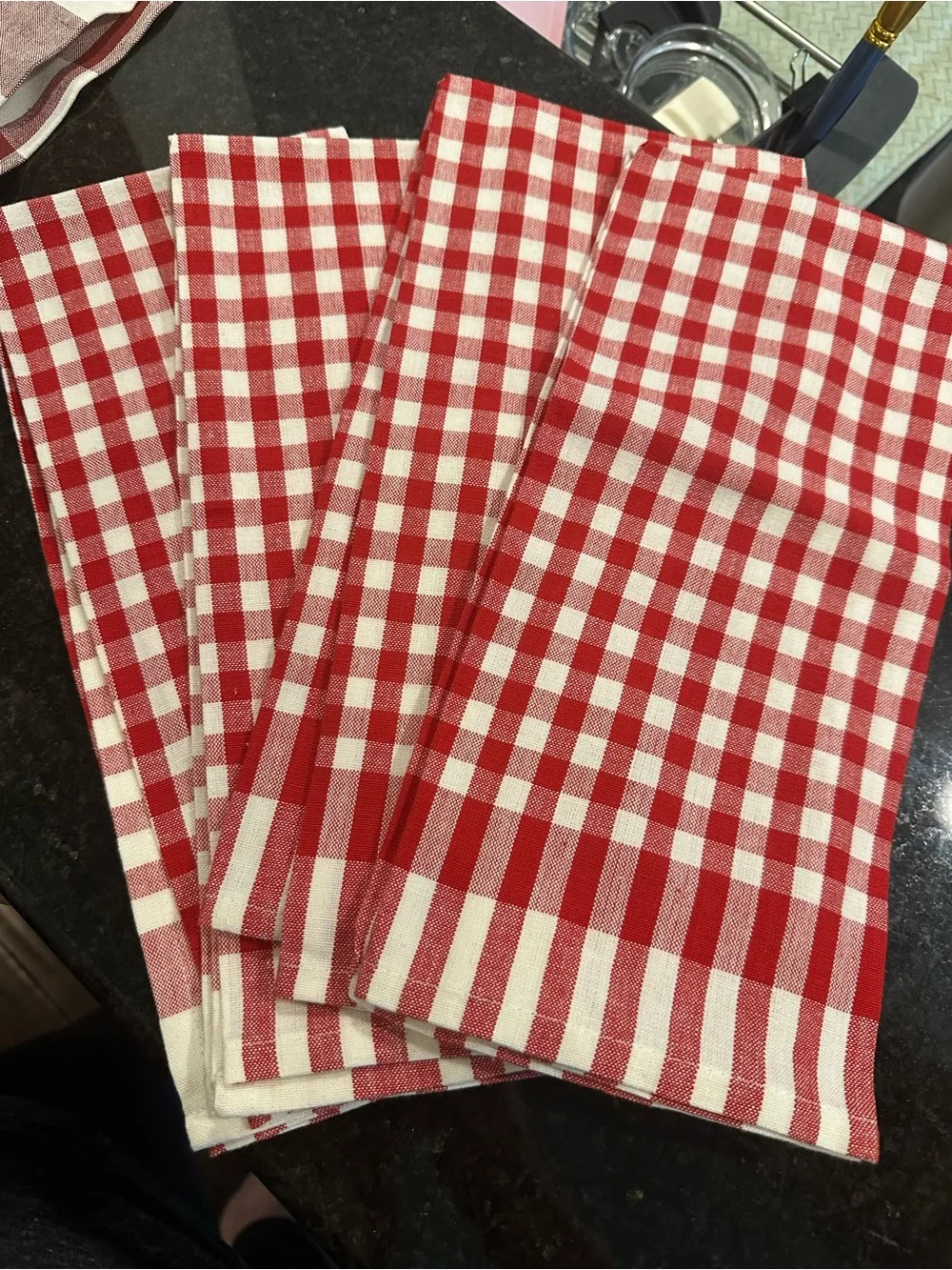 Set of 11 Assorted Checked and Solid Kitchen Towels - Red, Cream, Beige